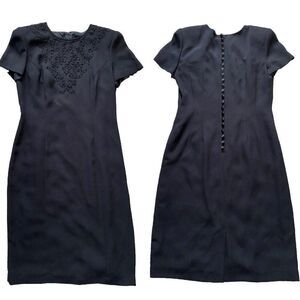 Vintage Donna Morgan Dress Black Beaded Sheath 1980s 80s Mid Length 10